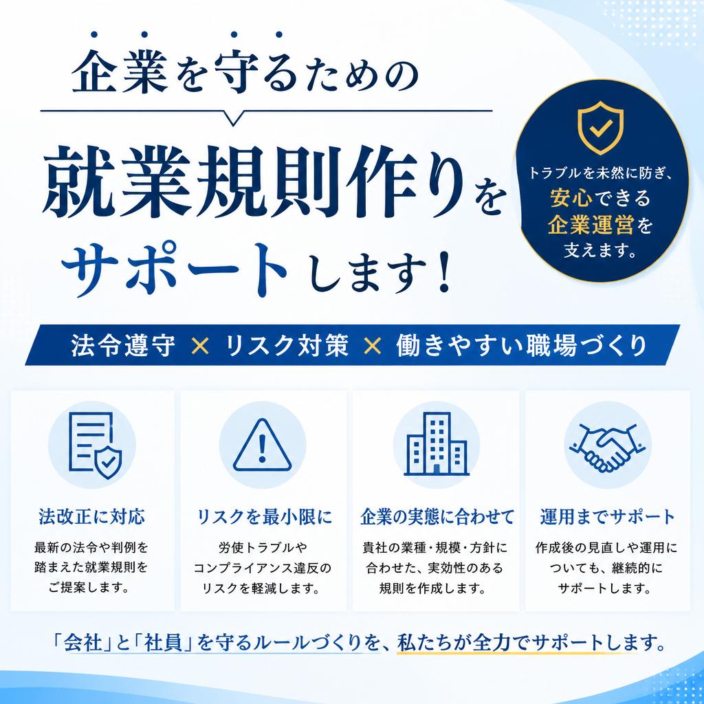 企業を守るための就業規則作りをサポートします！