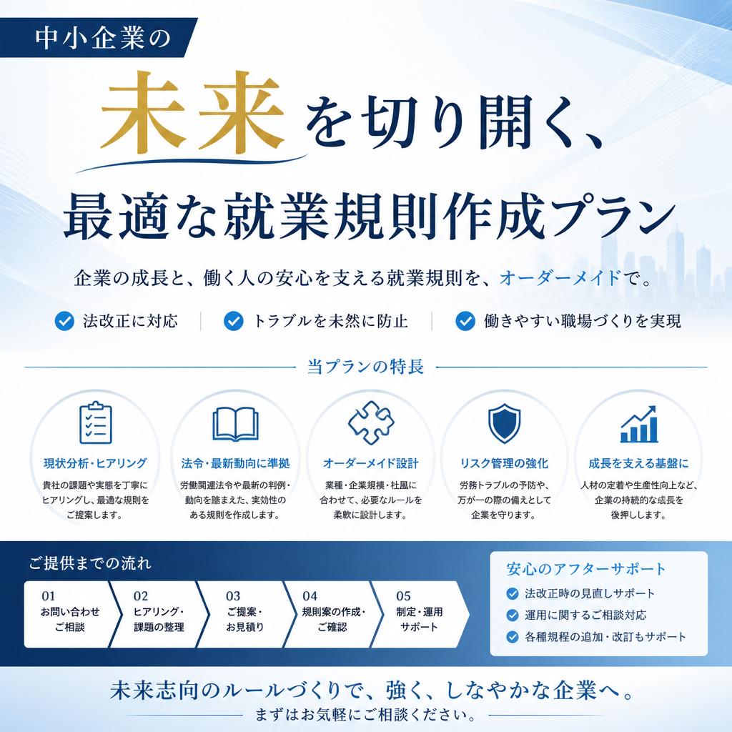 中小企業の未来を切り開く、最適な就業規則作成プラン